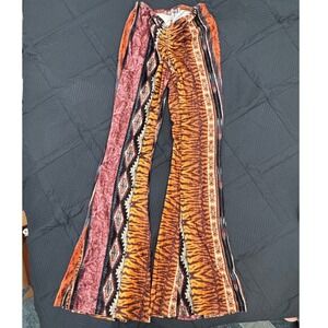 Urban Outfitters Mixed Print Velvet Flare Pants Funky Festival Retro Groovy